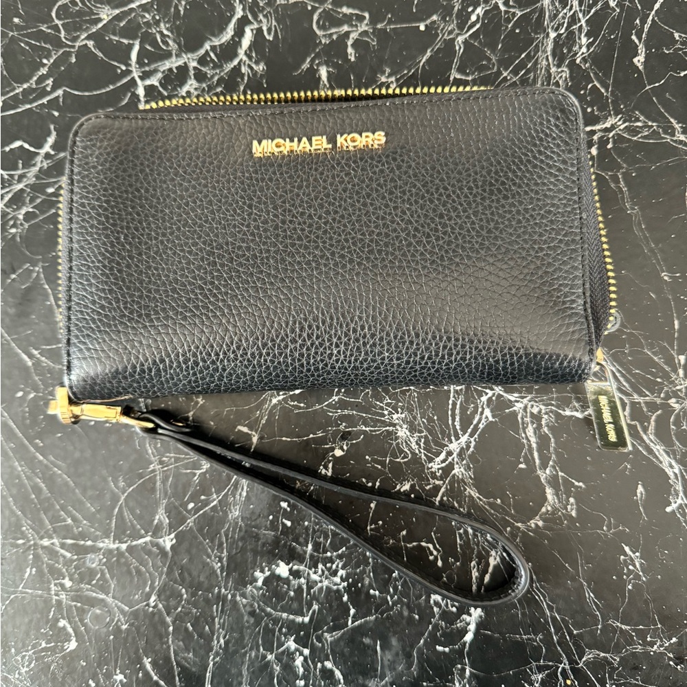 Michael Kors Black Leather Wristlet